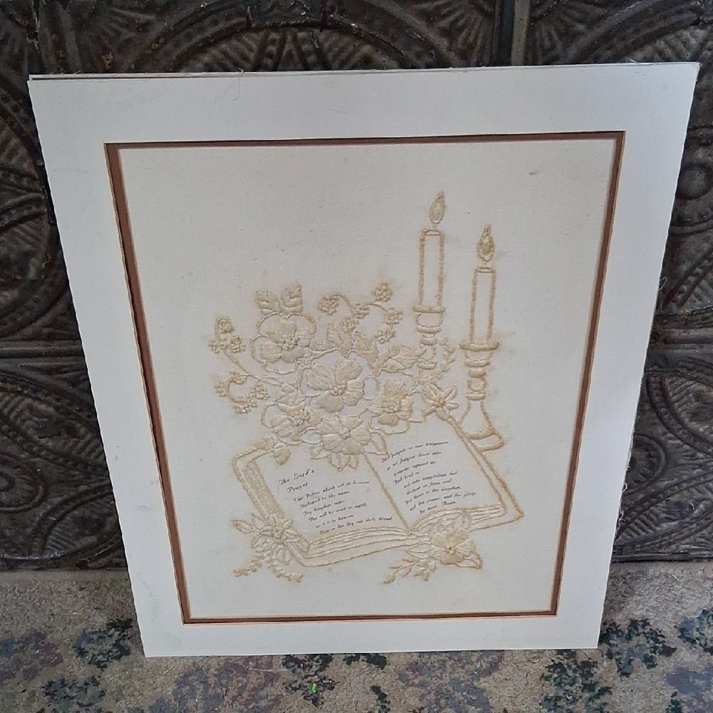 Embroidered Floral and Candle‎ Art